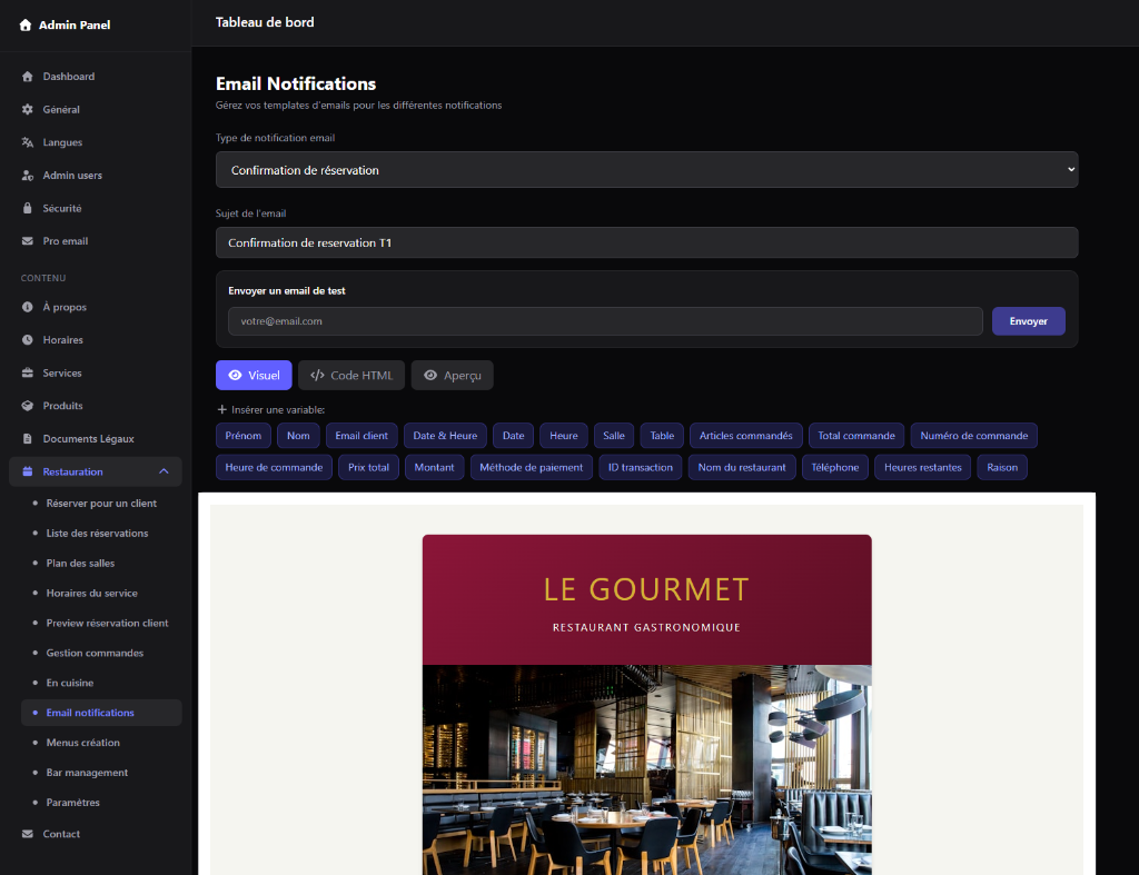 Éditeur de templates d'emails