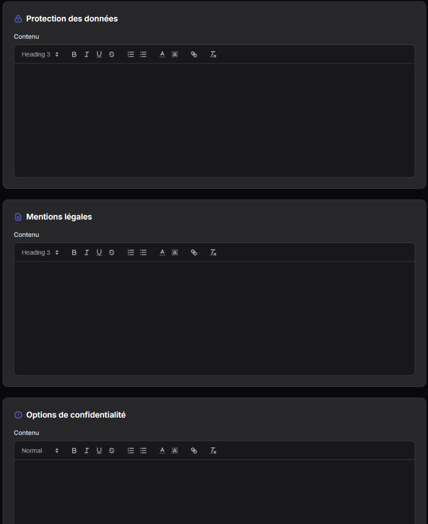 Section Pages Légales - Éditeur RGPD et mentions